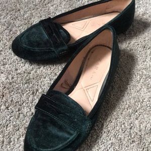Zara dark green velvet loafers